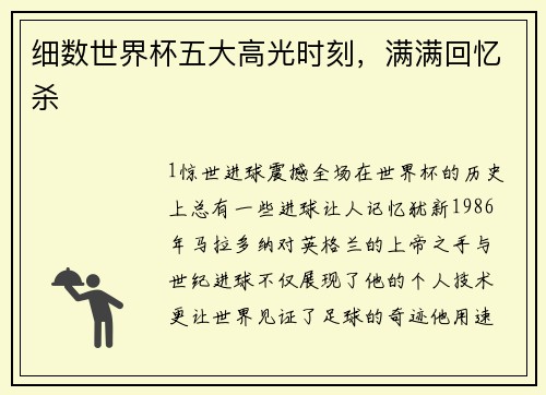 细数世界杯五大高光时刻，满满回忆杀