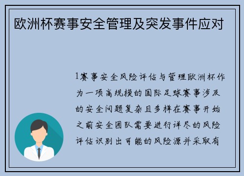 欧洲杯赛事安全管理及突发事件应对